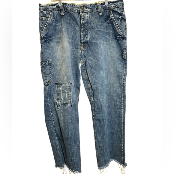 No Boundaries vintage denim patch jeans,  pocket on side leg 36 x‎ 28 distressed - Picture 1 of 13